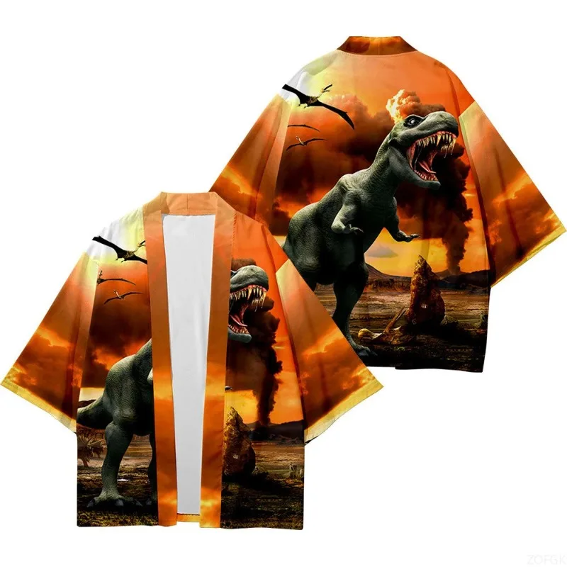 أنيمي ديناصور 3D مطبوعة الأزياء اليابانية كيمونو الرجال والنساء عارضة كيمونو سترة #4