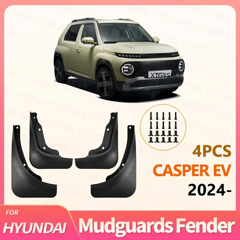 

Car Mud Flaps Splash Guards For Hyundai CASPER EV 2024 2025 Exterior Accessories Set Of 4 Black Tire Fender Protectors Custom