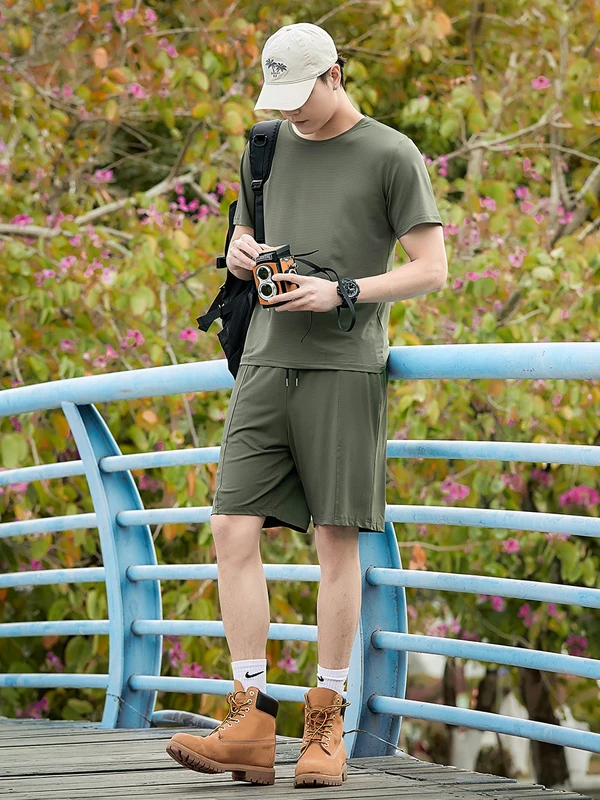 

Summer New Men's Loose Fit Sportswear ort Sve round Ne T-irt Set Qui Dry Breathable Casual Leisure Polyester Fiber