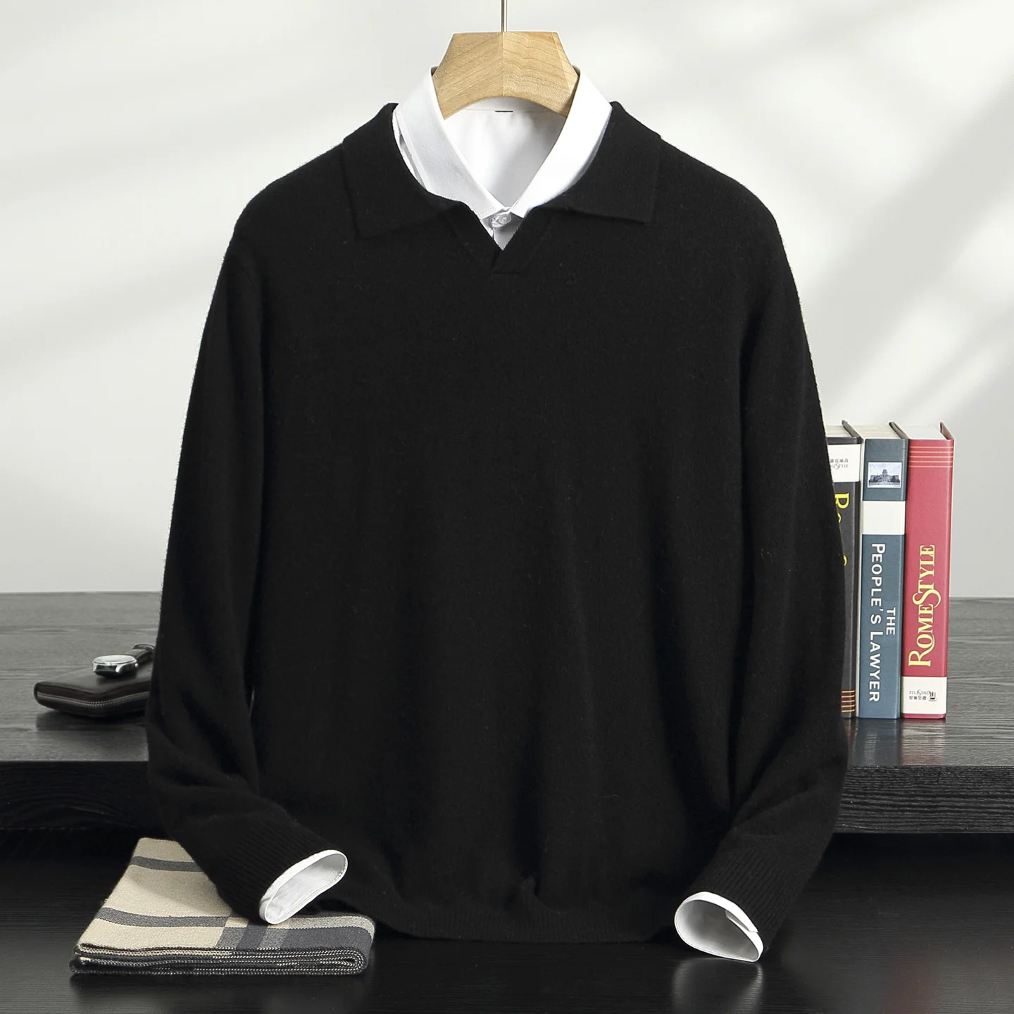 Jersey de manga larga con cuello en V para hombre, 100% de Cachemira, suéter de negocios a la moda, informal, cómodo, de punto suave, para otoño e invierno