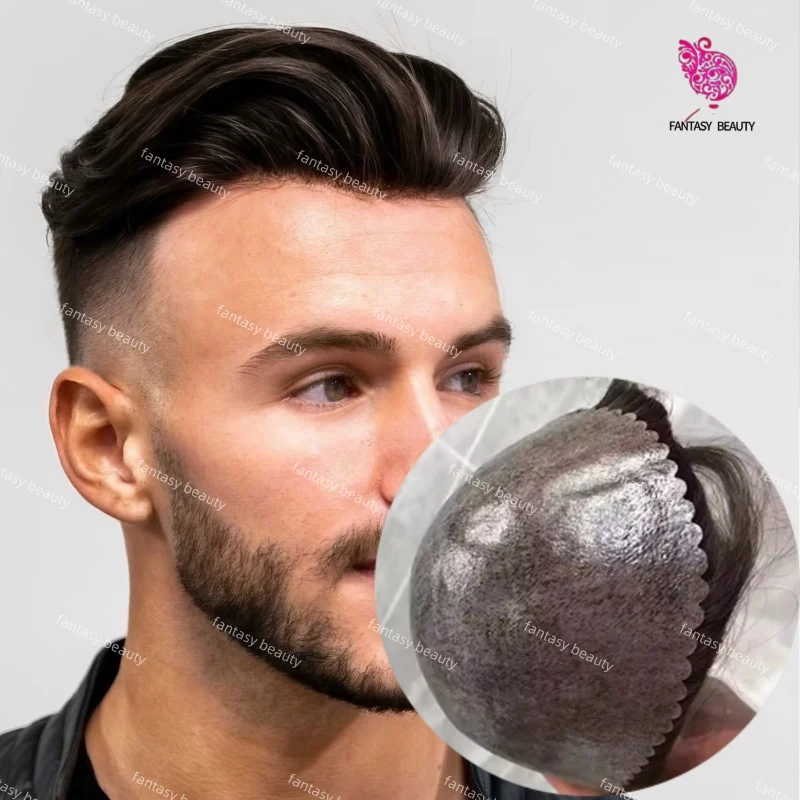 

0.1mm Ultra thin hair patch for man 130% density Men Capillary Prosthesis Men Toupee 6 inch 100%Human Hair System Unit Hairpiece