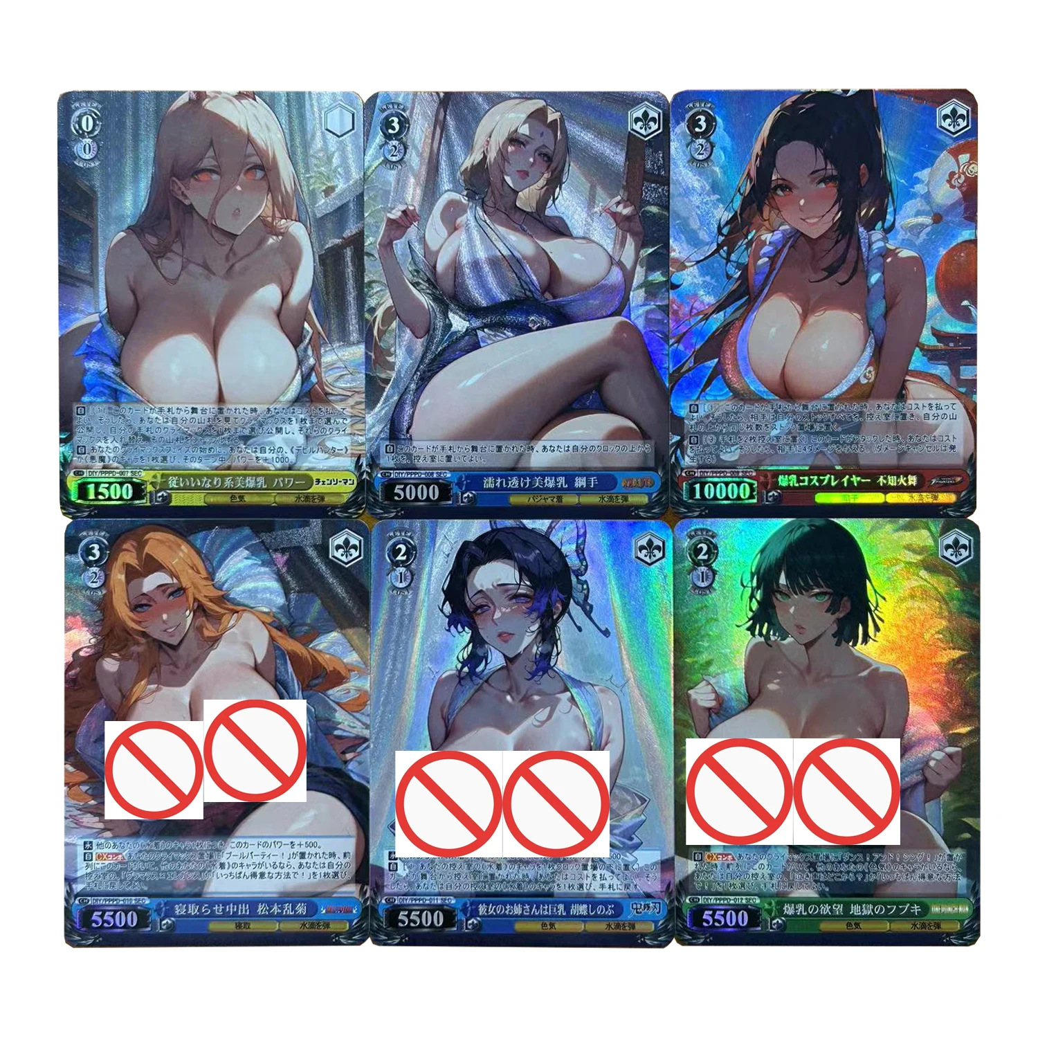 

6Pcs/set 63X88Mm Diy Goddess Story Mai Shiranui Tsunade Big Breasts Collection Card Coarse Flash Tatsumaki Anime Card Gift Toy