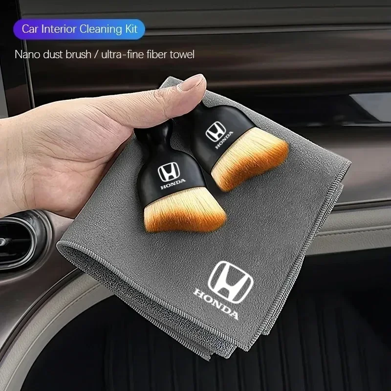 Outils de nettoyage intérieur de voiture, brosse douce, serviette en microfibre pour Honda CR-V Civic Accord HR-V City Fit Pilot WR-V Passport BR-V