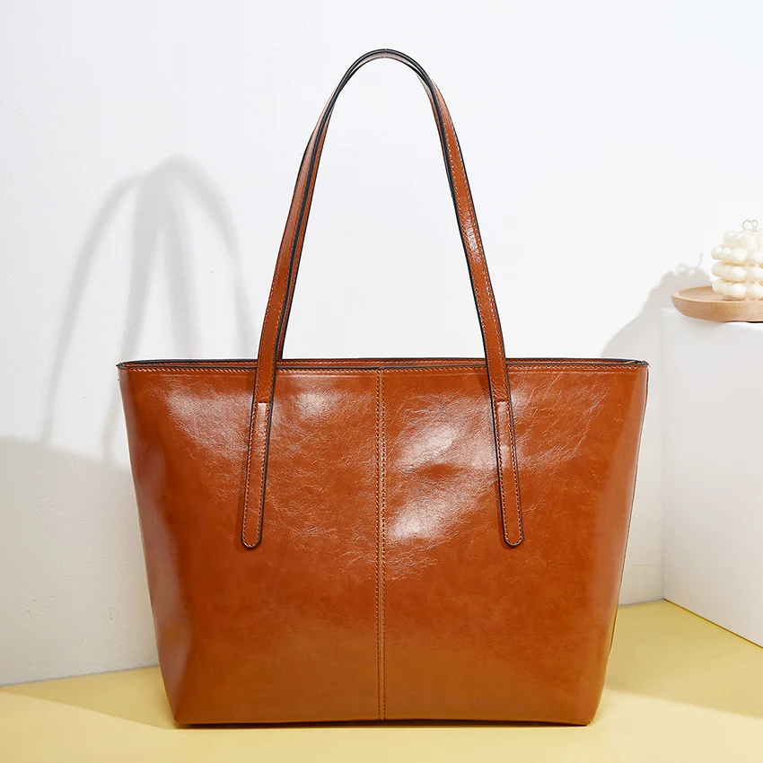 

Oil waxed PU leather Women's handbag New Fashion Top Oil Leather Women's Shoulder bags Casual Tote Underarm bag Sac Bolsa 2024