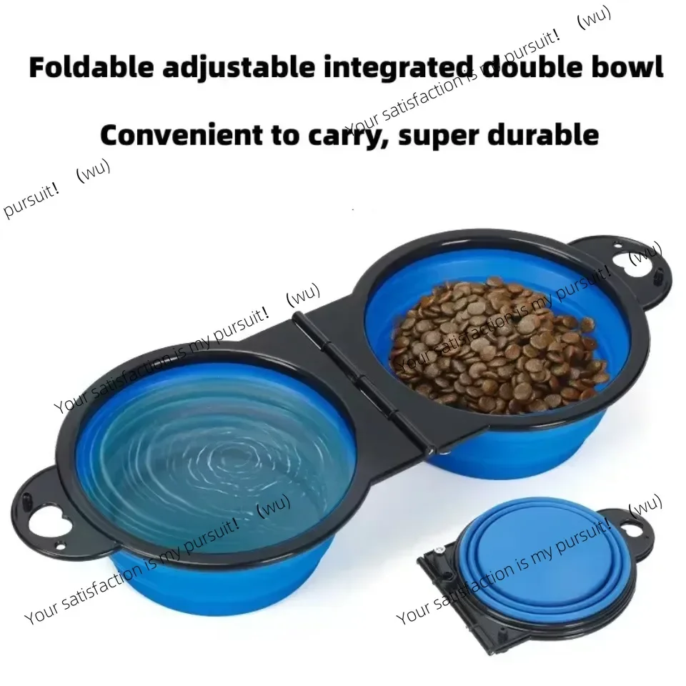 2 in 1 foldable double bowl feeding bowl, portable outdoor travel pet drinking bowl