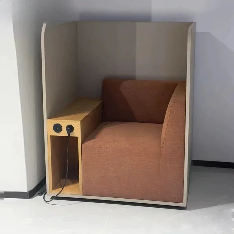 Office high back sofa chair, library designer waiting area, semi-private space sofa chair with small table board