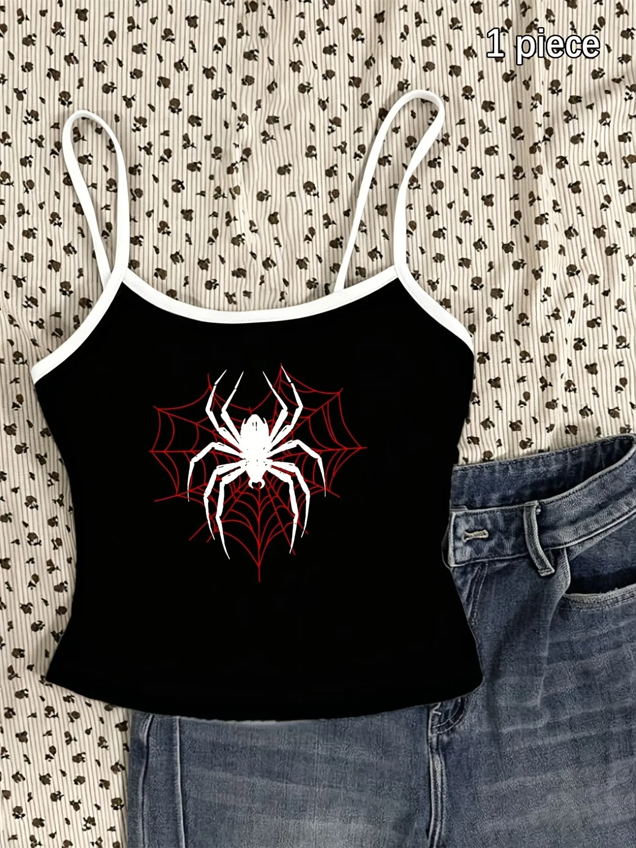 Fashion Y2k Camisole Top Hip Hop Spider Print Vintage Casual Crop Top Vest Wear Spring Summer Streetwear Women'S Tank Top