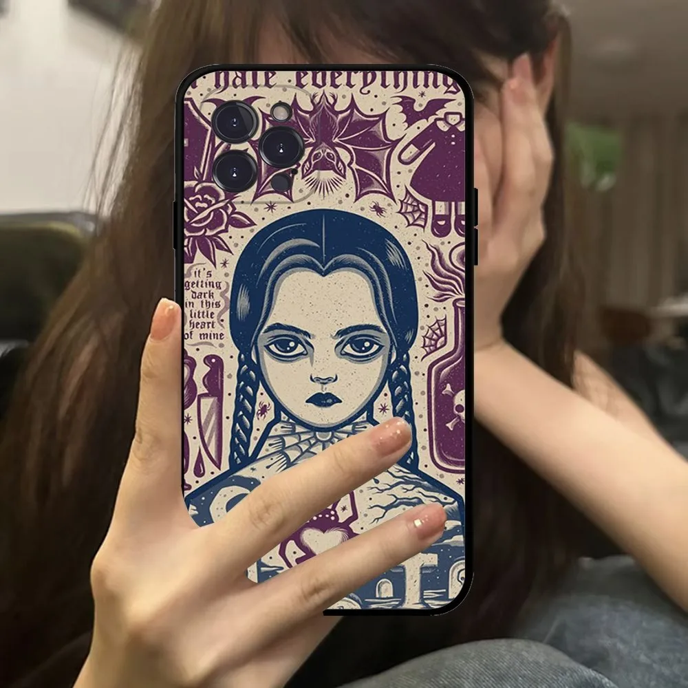 W-Wednesdays A-Addams Phone Case For iPhone 15 14 13 12 Mini 11 Pro XS Max X XR SE 6 7 8 Plus Soft Silicone Cover