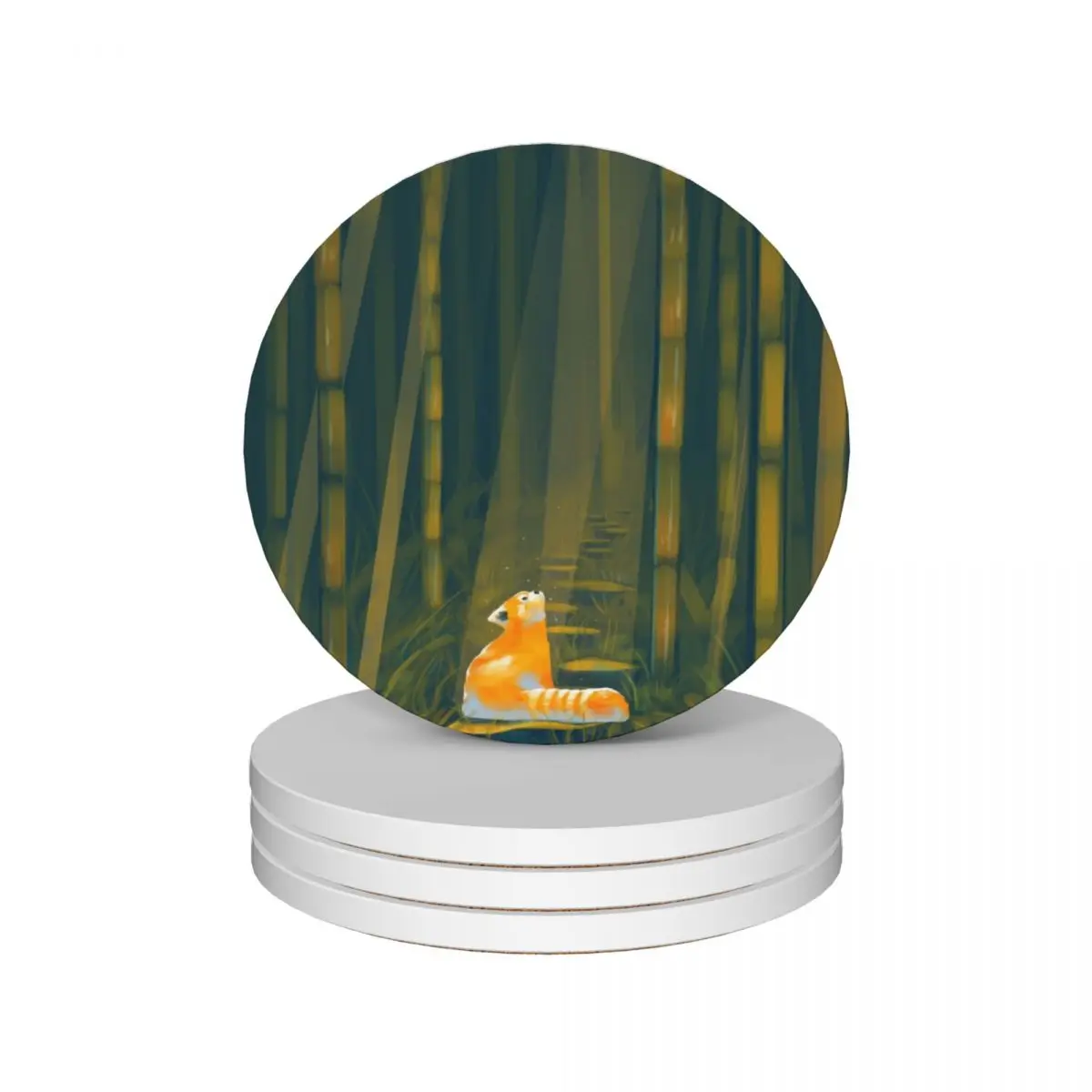 

Red panda in magical bamboo forest. Ceramic Coasters (Set of 4) anti slip cute kitchen Cup for tea coffee Coasters