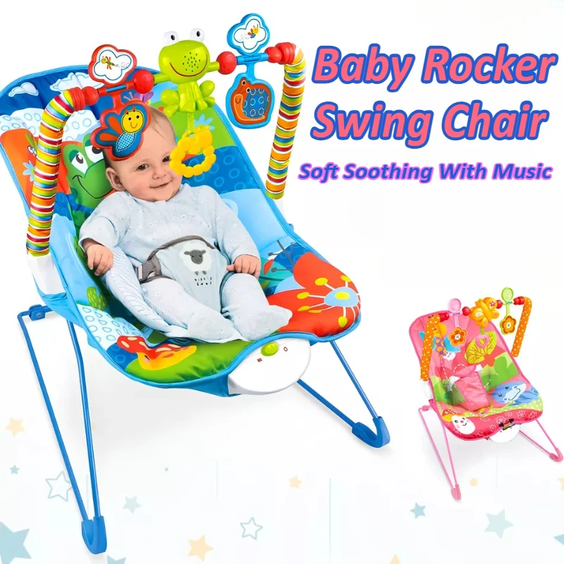 2 in 1 Baby Rocker & Bouncer with Removable Toy Rack Music for Newborn Kids Bassinet Seat Electric Rocking Chair for Baby Infant