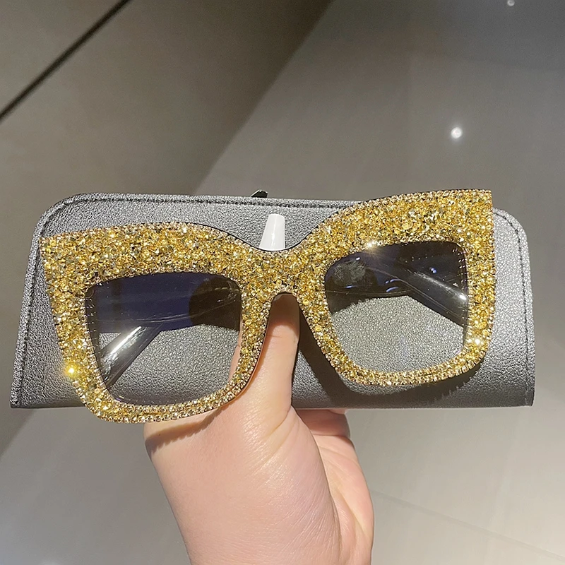 Picture 4: Rhinestone Luxury glasses women Blue Light Computer Eyeglasses Square Oversized Clear Lens Unisex Decoration Eyewear