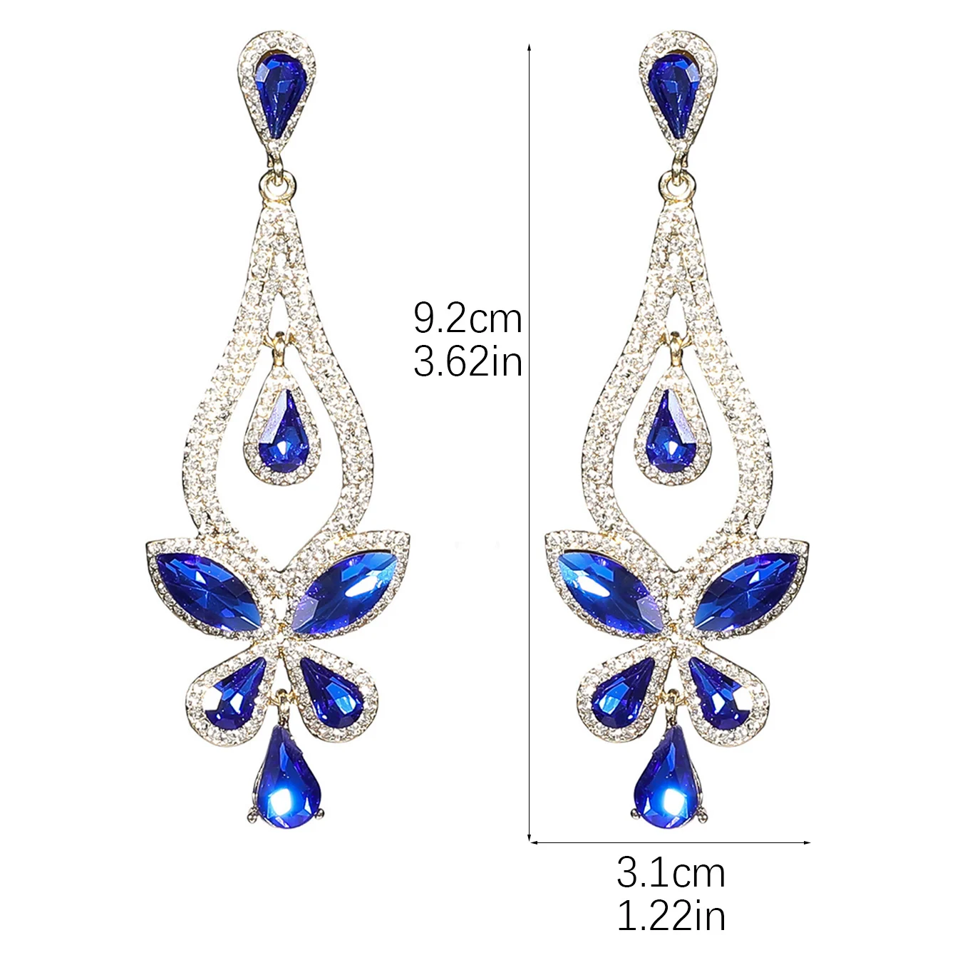 Long Colorful Crystal Bridal Wedding Water Drops Chandelier Earrings for Women Prom Pageant Vintage Rhinestone Statement Earring