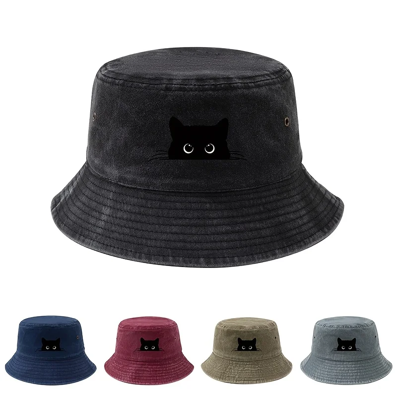 MAKEFGE Men' Vintage Kitten Print Fisherman Hat - Soft Breathable Bucket Cap Suitable for Hiking, Camping, Fishing & Outdoor Act