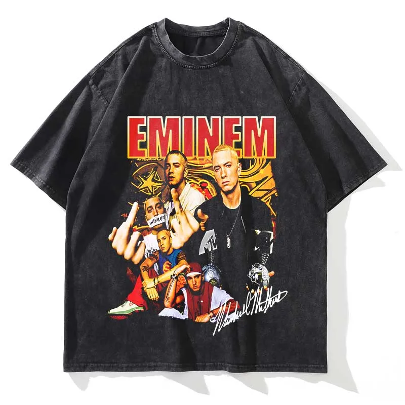 Summer Men Women Vintage Washed T Shirt Summer Eminem Graphic Printed Short Sleeve Casual Fashion Men Women T Shir