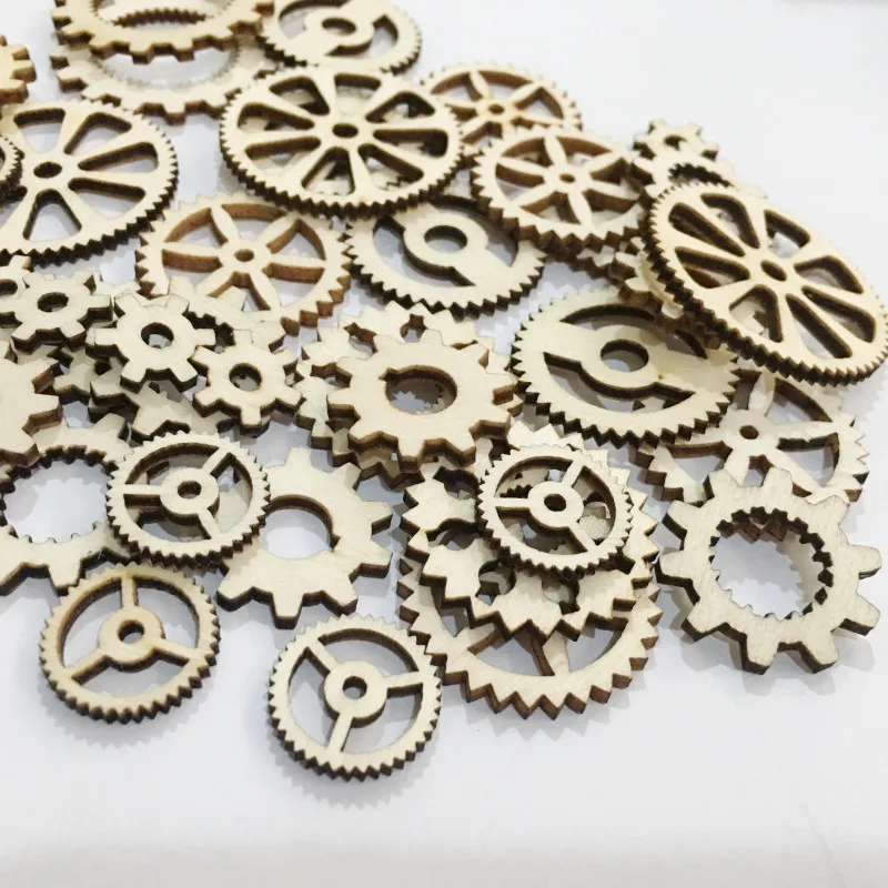 Mixed Wheel Gear Pattern Natrual Wooden Scrapbooking Hollow Craft Round Random For Handmade Home Decoration 10-40mm 20pcs MZ141