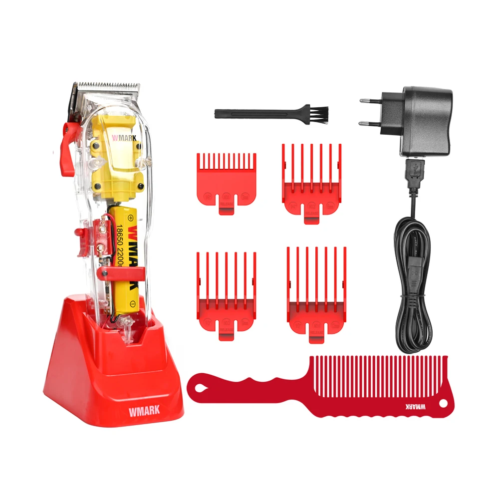 WMARK 7300RPM NG-108PRO ชาร์จตัดผม Clippers ผม Trimmer ฝาครอบโปร่งใสฐานสีแดง