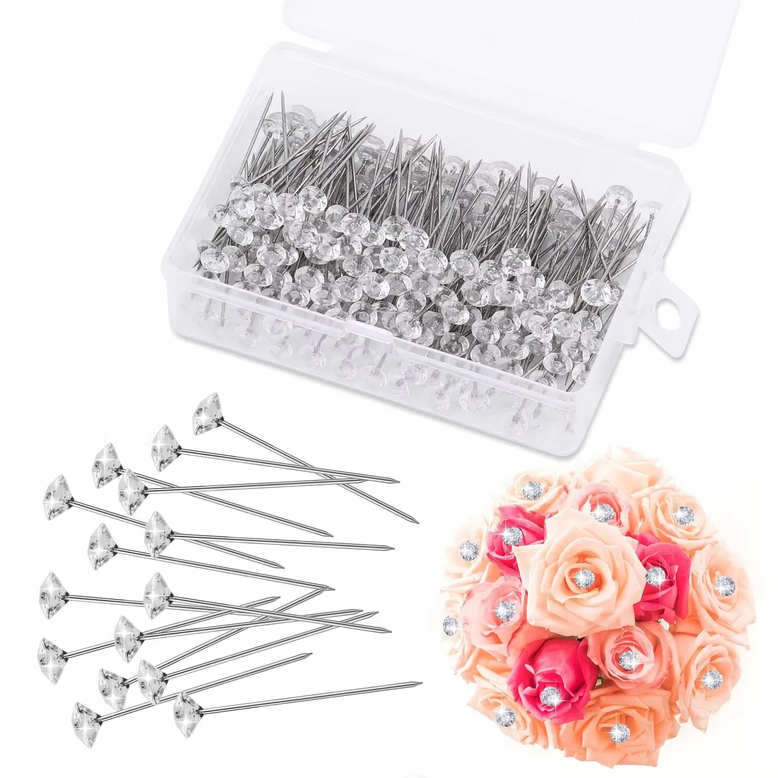 100 Stück Transparente Diamantnadeln 3,15 Zoll Klare Gerade Corsage-Bouquet-Diamantnadeln Hochzeits-Handgelenkblumen-Dekoration Bastelzubehör – Detail 1