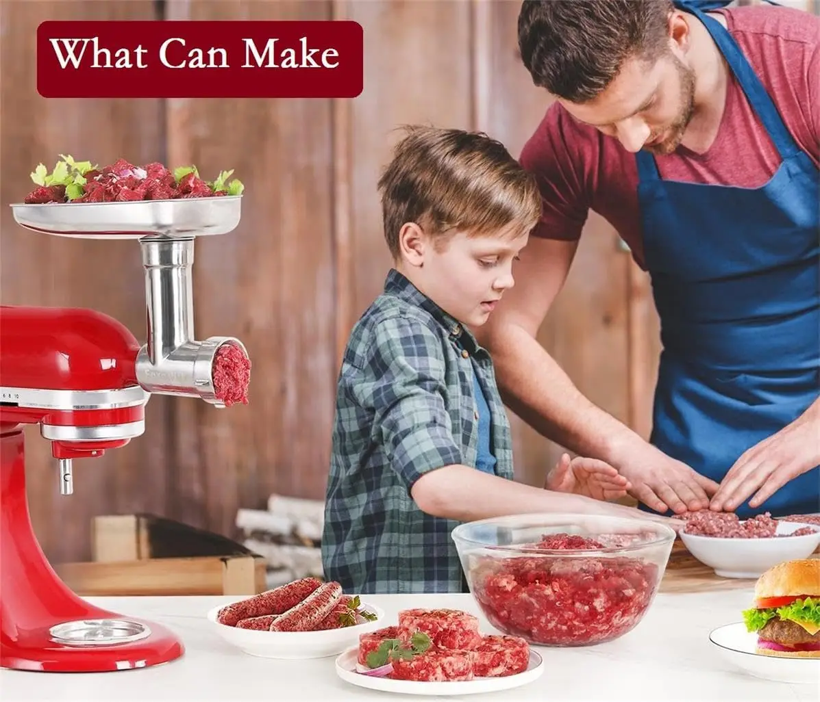 Stainless Steel Food Grinder Attachment Meat Processor Accessory Kitchen Mixers Dishwasher Safe Sausage Stuffer Tubes