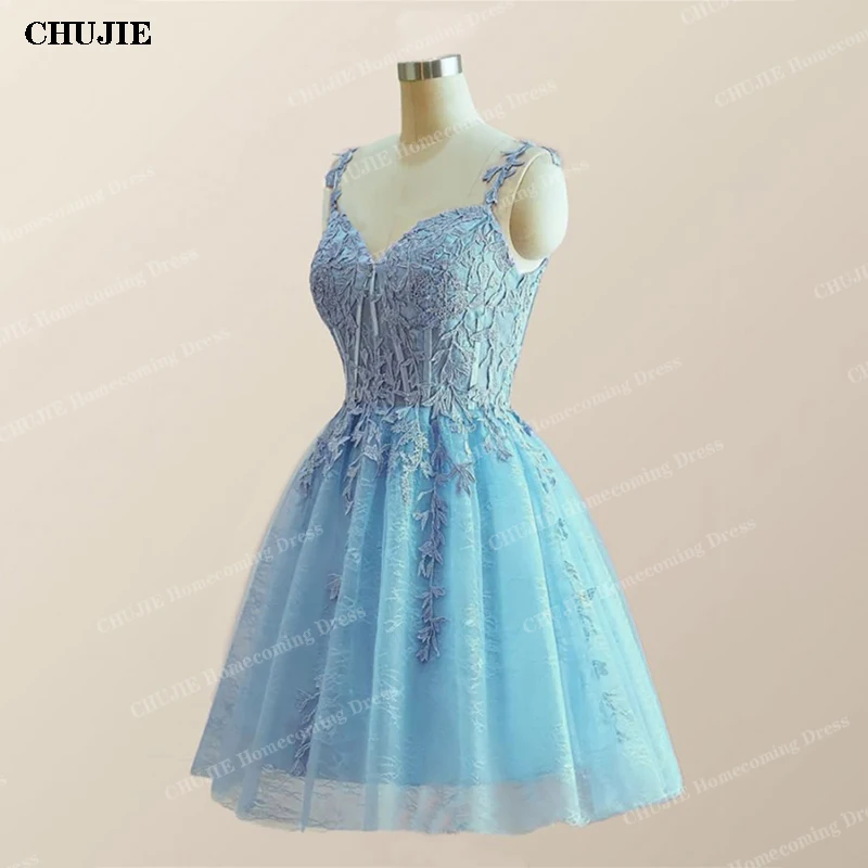 Mini Homecoming Dresses Women Cocktail Dress Appliques Lace Up Spaghetti Straps Wedding Evening Party Gown Vestido de Graduación