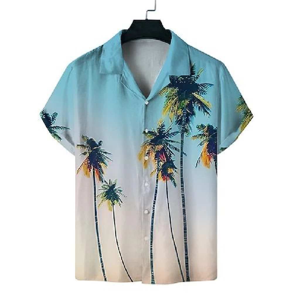 Summerlandscape Printed Pattern Beach Men's Lapel Shirt Short Sleeve Outdoor Vacation Shirts Tops Oversize Loose Men Clothing