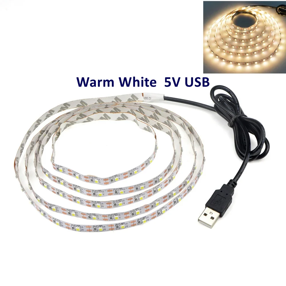 RGB LED Strip Light 5V USB 60 LEDs/m 2835 SMD LED Flexible Tape HDTV TV Desktop PC Bottom Screen Lighting 1M  2M 3M 4M 5M