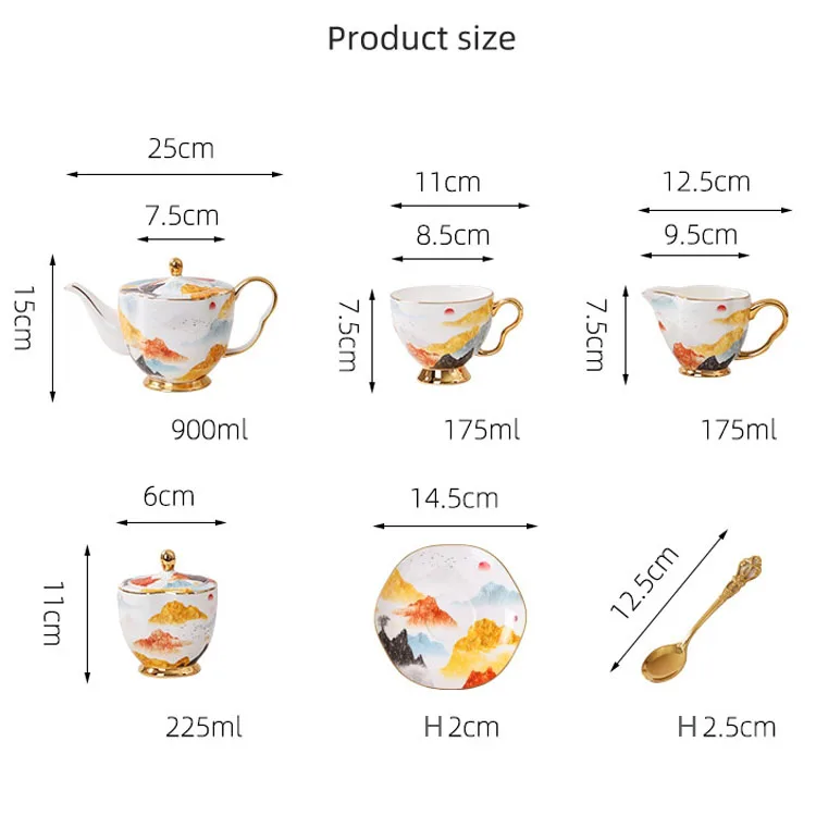 Luxury China Design Bone Meal Content 45% Coffee Cups And Saucer Set Bone China Household Cup Teapot Coffee Set Porcelain