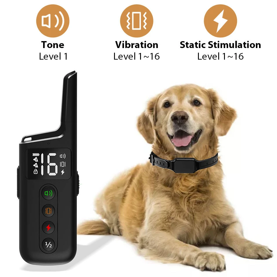 Pet Electric Dog Training Collar Waterproof Pet Bark Collar W/ Smart 330Y Remote Control Training Device Anti-barking for Dogs