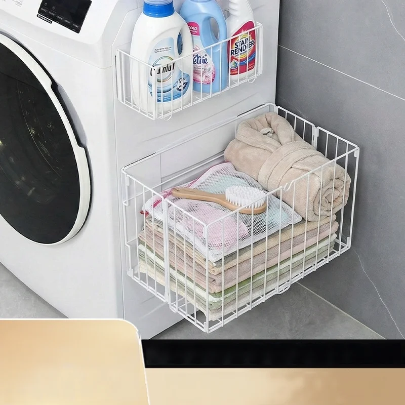 バスルームランドリーバスケット、ドラム式洗濯機、汚れた衣類用バスケット、家庭用錬鉄製、非穴あき、折りたたみ式、磁気式