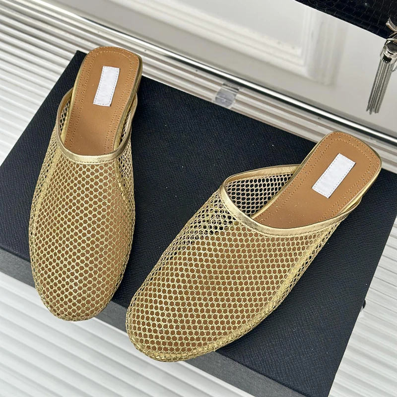 Leisure Retro Mesh Flat Bottom Half Slippers Various Colors Designer New Summer Lazy Mules Daily Walking Summer Beach Slides