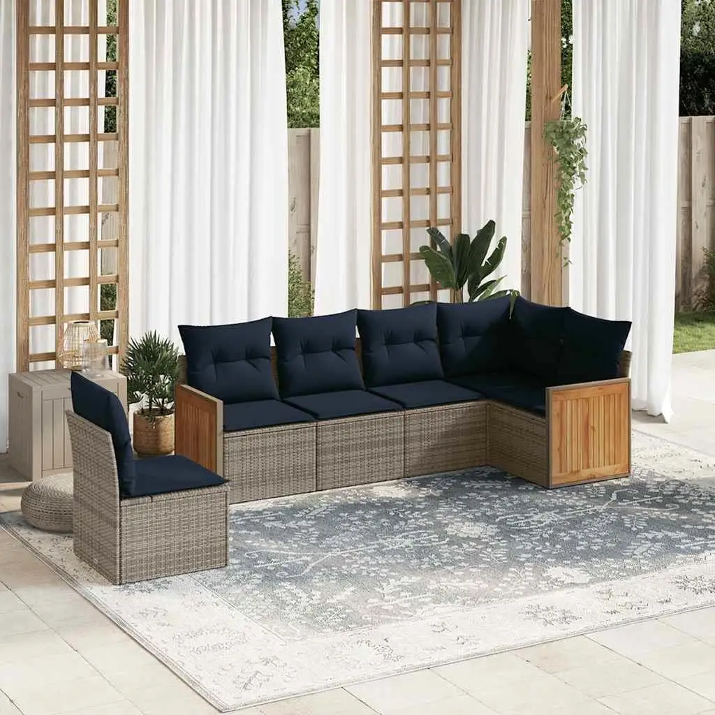 

Stylish 6 Piece Outdoor Patio Sofa Set Gray Rattan Furniture with Comfortable Cushions for Garden Balcony and Backyard
