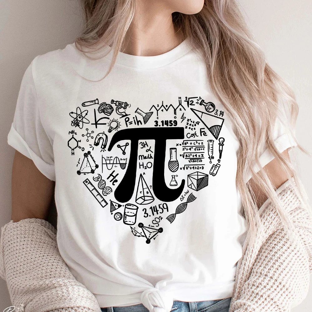 Teacher Life Happy Pi Day  Women White T Shirt Summer Girl Elementary Math Teacher Clothes Teach Love Inspire Shirt Short Sleeve