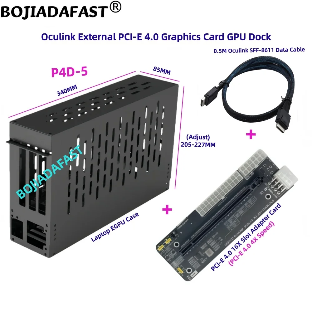PCI-E 4.0 X4 Oculink External Graphics Card GPU Dock PCIe 16X Slot Adapter Riser Card SFF-8611 Cable 50CM Laptop EGPU Case