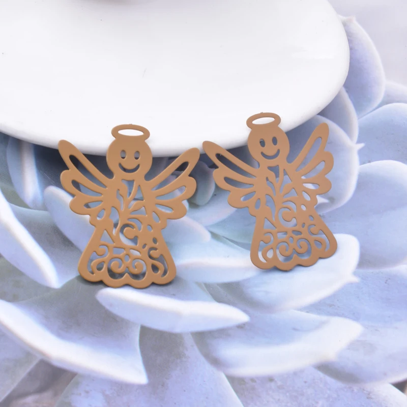 30 Stück/Set AB7410 38*33 Messing Anhänger mit lächelndem Gesicht und Engel-Motiv, bunte goldfarbene Schmuckmaterialien, geeignet für DIY-Ohrringe – Detail 7
