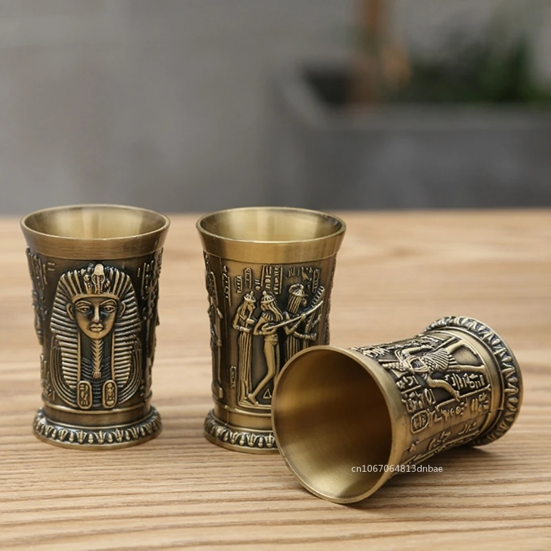 Vintage Metal Egyptian Wine Glass Pharaoh Tut Engraving Goblet Metal Cocktail Whiskey Bar Cup Water Glass Bar Home Decor