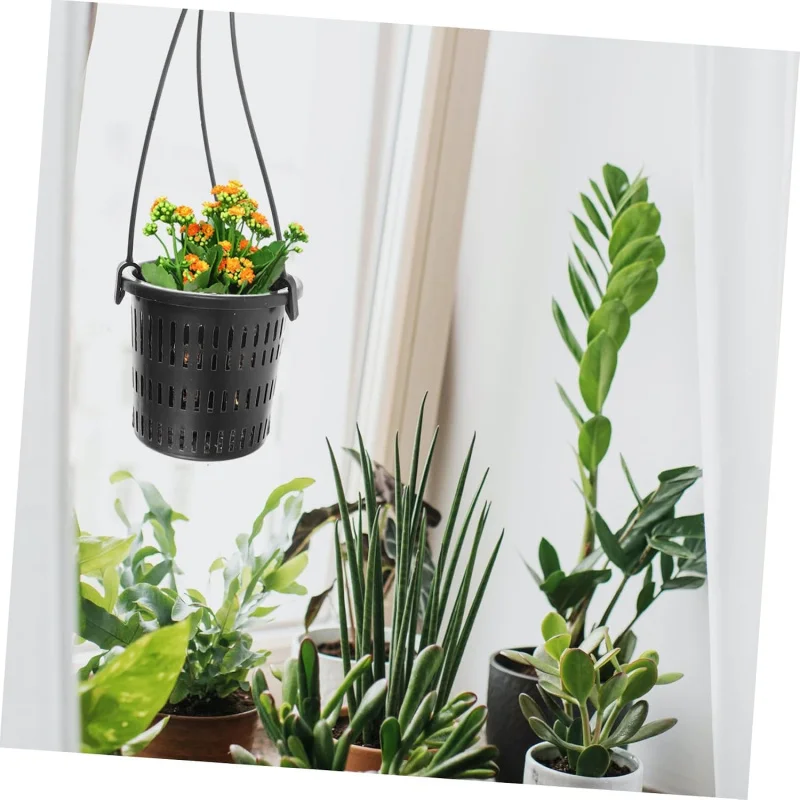 5Pcs Thick Breathable Plastic Plant Pots with Drain Holes, Hanging Planters for Indoor Greenery Decor