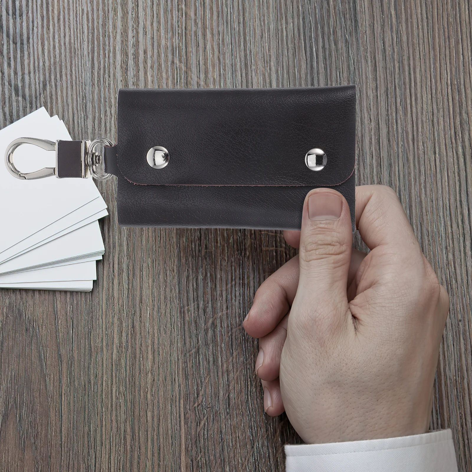 

1pc Key Bag Button Design Large Capacity Portable Car Key Case For Men Keys Organizing Pouch Waist Hanging Holder