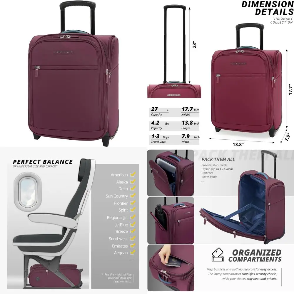 Verage sob o assento bagagem com rodas, softside expansível pequena mala de mão sacos de bagagem para aviões companhias aéreas viagem curta