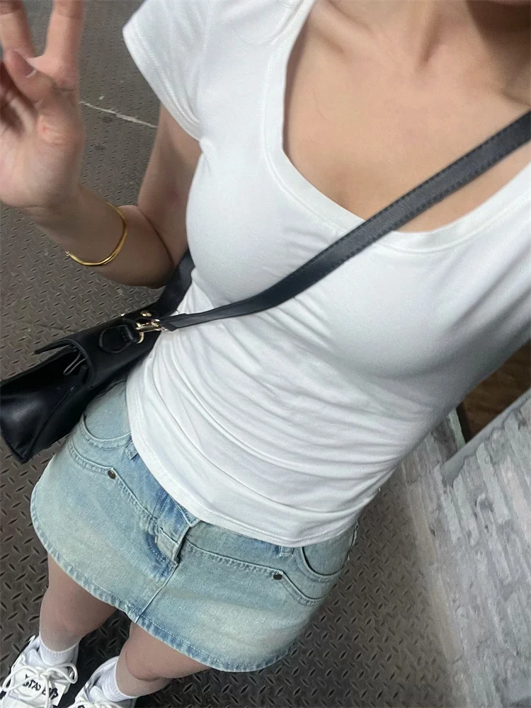 Jupe trapèze taille haute pour femmes, jupe en jean, moulante, coréenne, pour les déplacements, couleur Pure, grande taille