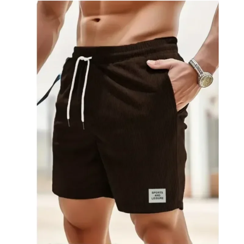 

Новинка лета 2024, однотонные спортивные брюки на шнуровке, вельветовые простые шорты четверти, мужские шорты, повседневные брюки, брюки