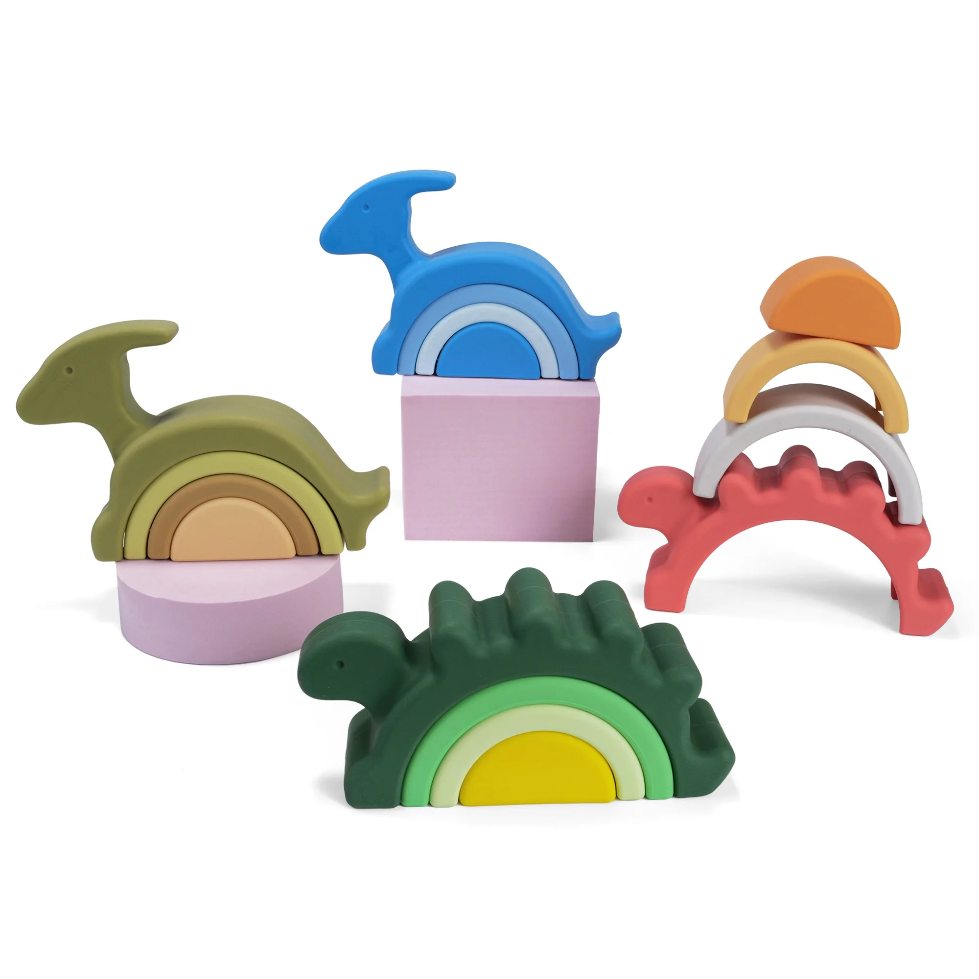 1Set blocchi di costruzione morbidi blocchi impilabili in Silicone giocattolo per bambini forma rotonda giocattolo da costruzione in Silicone massaggiagengive in gomma giocattolo Montessori