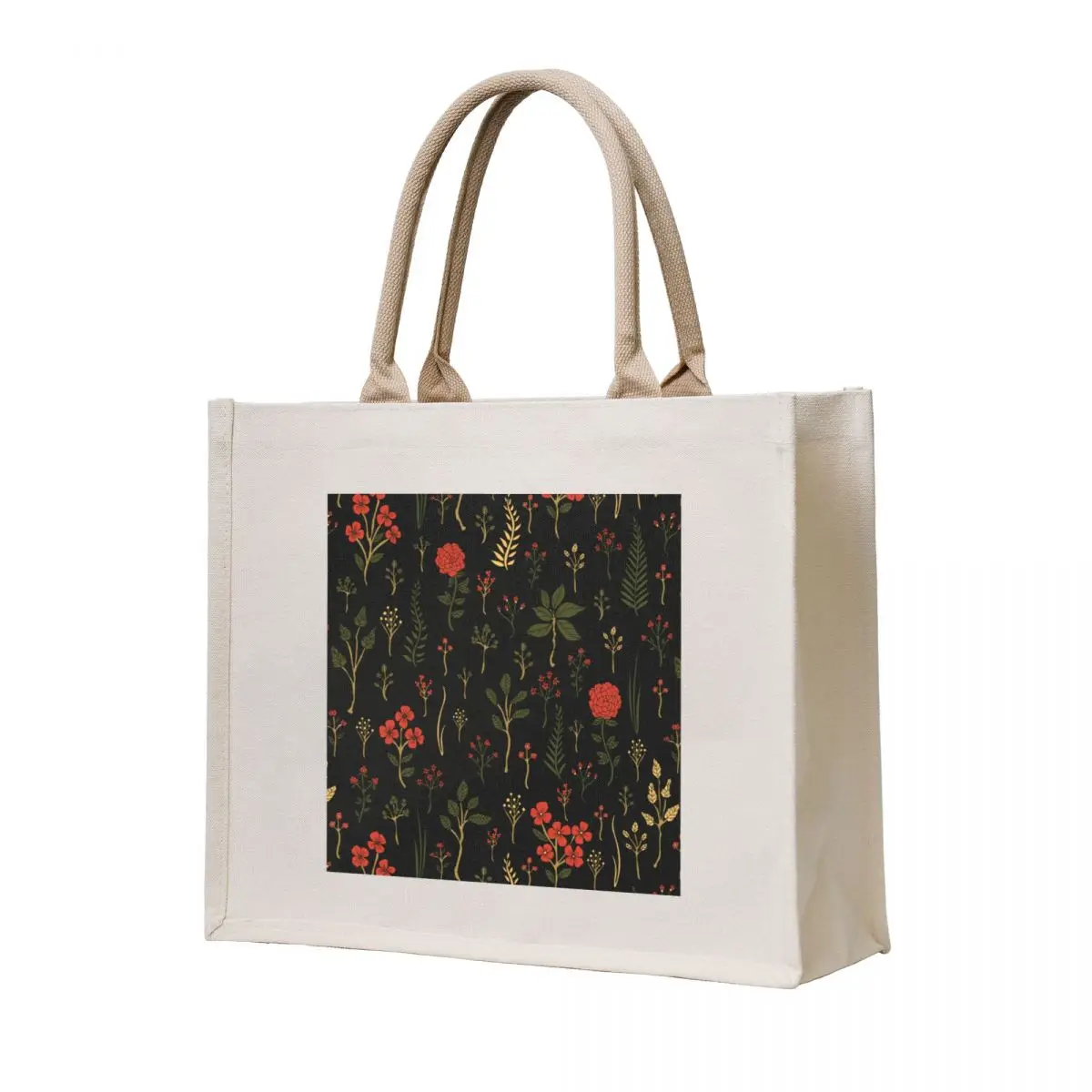 

Green, Red-Orange, and Black Floral/Botanical Print Tote Bag custom tote bag Shopper Women's beach bags