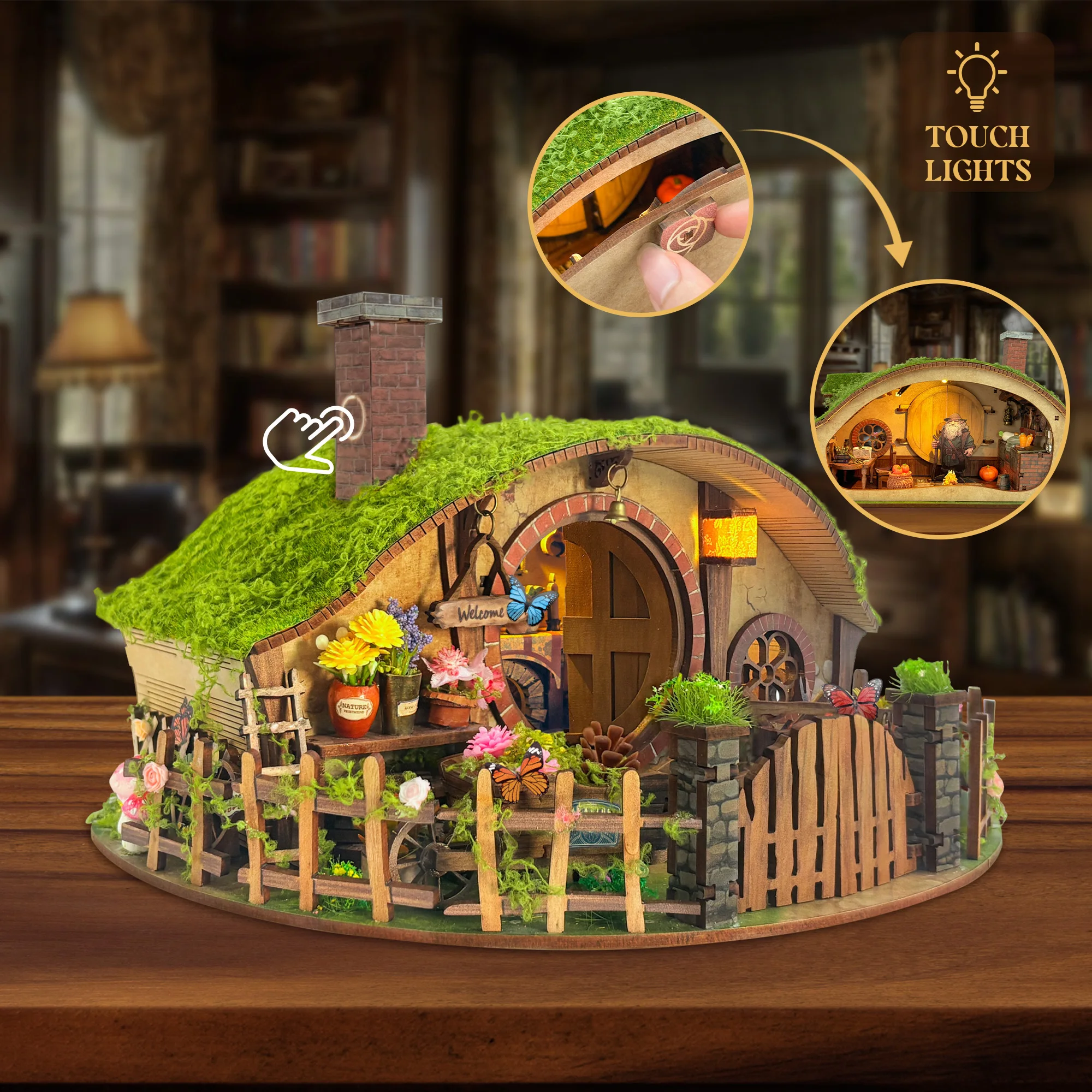 NUOVO anello magico in legno fai-da-te Casa Case delle bambole Kit modello in miniatura Casa delle bambole fatta a mano con mobili per amici Regali di compleanno