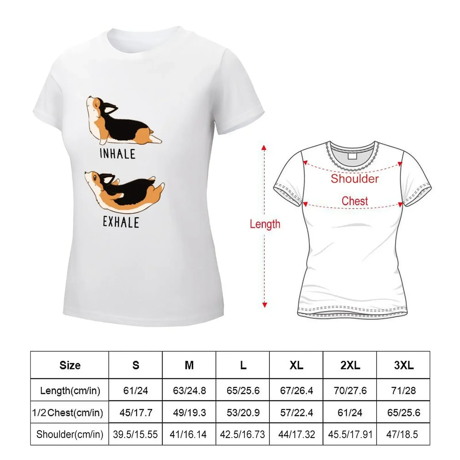 Inhale Exhale Tri Color Corgi Yoga T-shirt Short sleeve tee lady clothes tops Top Women