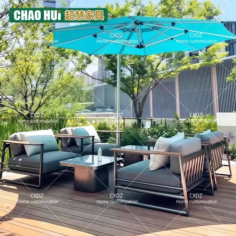 Outdoor Aluminum Alloy Sofa Set Waterproof Sunproof Villa Terrace Courtyard Garden Furniture Living Room Sectional Couch
