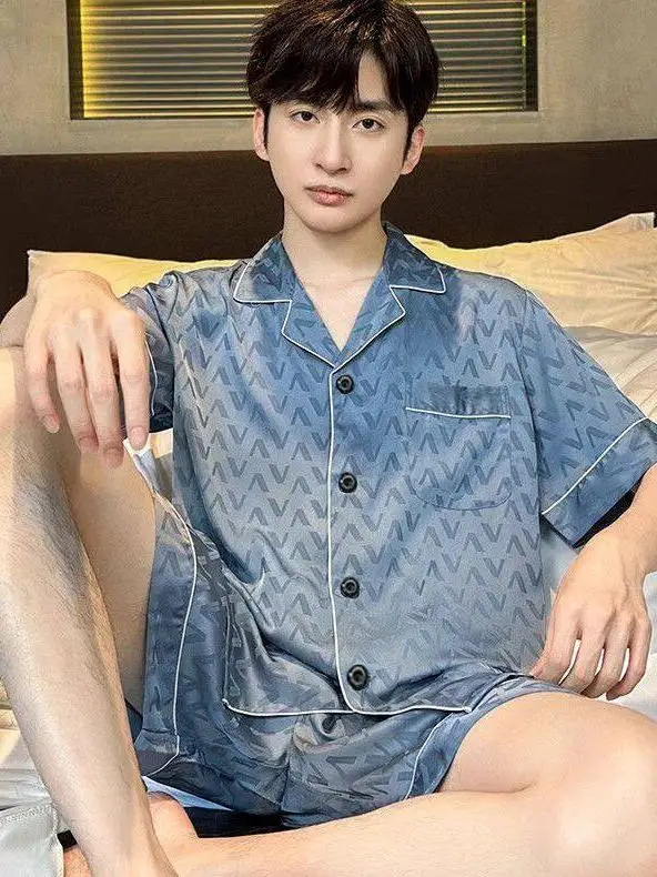 ensemble-de-vetements-de-nuit-en-coton-et-soie-pour-homme-manches-courtes-en-soie-glacee-grande-taille-200-livres-confortable-pour-l'ete