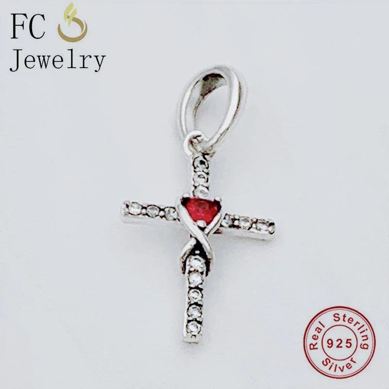 FC Jewelry Fit Original Pan Charms Bracelet 925 Sterling Silver Cross Mix Red Zirconia Beads For Making Women Dangle Berloque