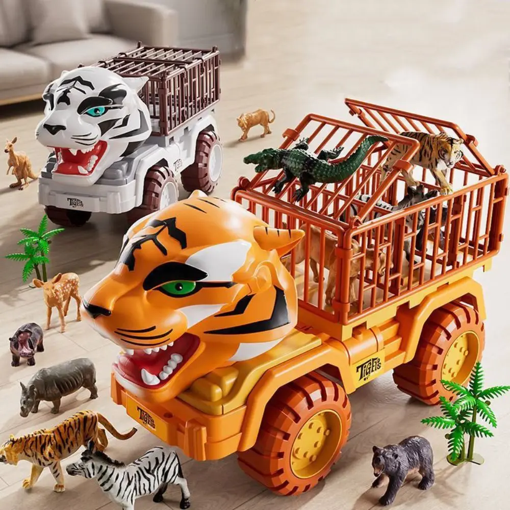 Plastic gesimuleerd tijgertransportvoertuig groot formaat met dierenfiguren Trek vrachtwagen auto glijdend ambachtelijk decor