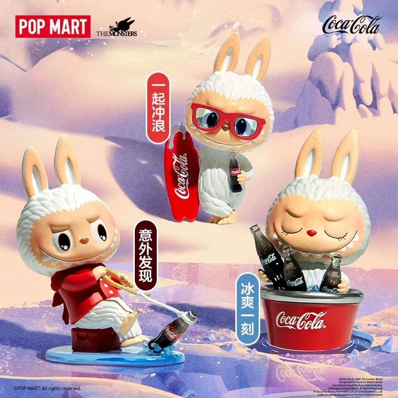 Pop Mart ของแท้ Monsters Coca Cola Series ไวนิลตุ๊กตา Labubu Action Figure พวงกุญแจจี้ตกแต่งคริสต์มาสของขวัญ