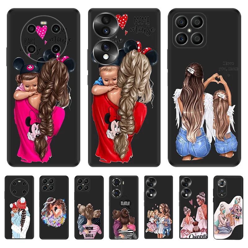 Black Soft Phone Case for Honor Magic5 Pro X7b X8b X9b X6 X7 X8 X9 A 90 70 X6A Baby Super Mom Girl Pixel 6 7 8 6a 7a 8a Cover