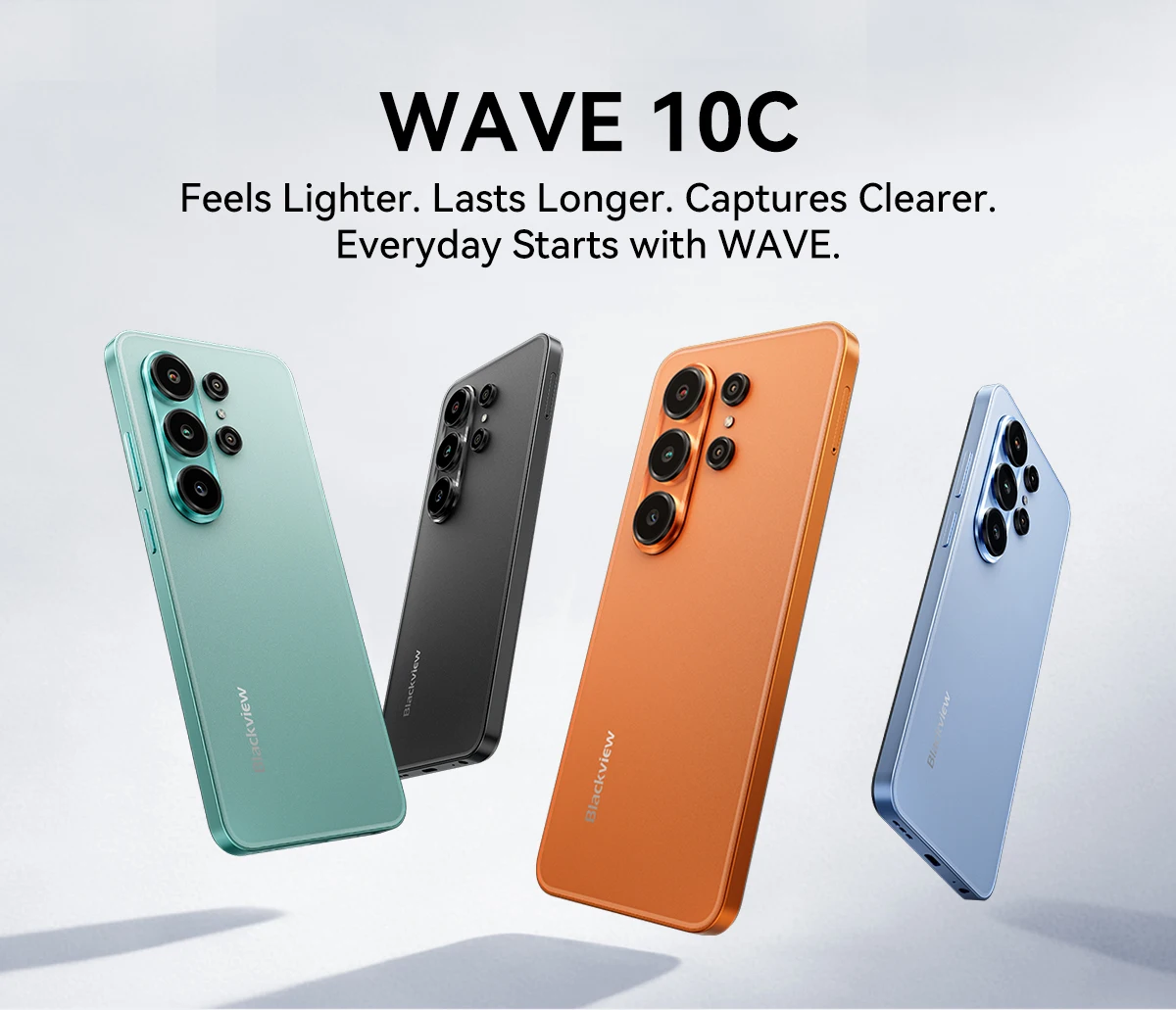 Blackview Wave 10C Smartphone, 6.88" HD+ IPS Display, 4GB RAM+32GB ROM/4GB RAM+128GB ROM, 9.1mm Thin Body 205g Lightweight, 32MP Camera Support 1080P FHD Video, 5000mAh Battery, Doke AI 2.0, Free Protective Case
